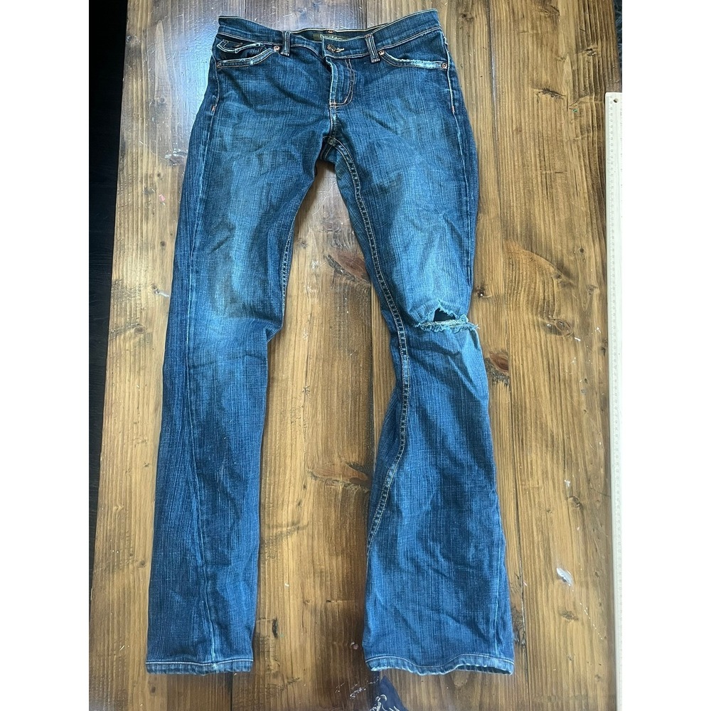 David Kahn Jeanswear Womens Bootcut Blue Denim Jeans Distressed Medium Wash